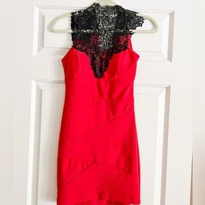 Date Night Dress | Red black lace high neck dress | Trixxi Size 3 | Valentines
